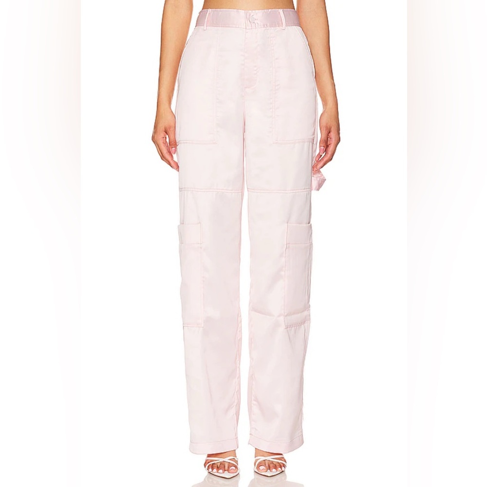 New NWT Bubish Lara Cargo Pant in Blush pink satin silk wide leg revolve